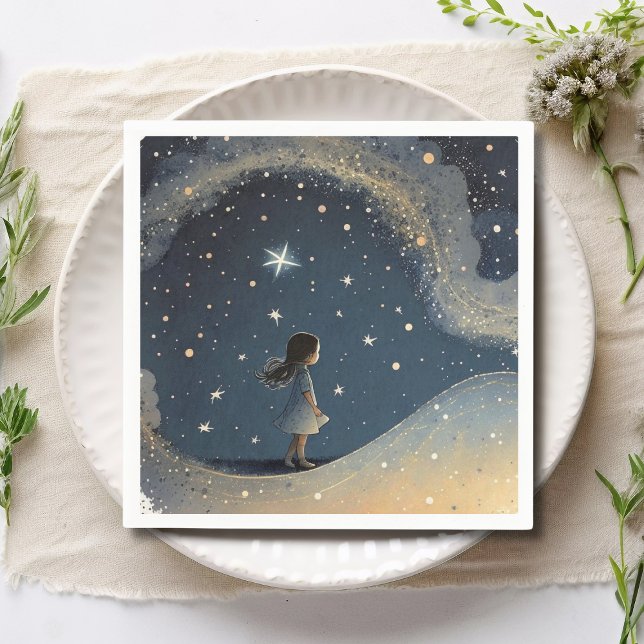 Birthday Celestial Star Watercolor Girl Serviette (Von Creator hochgeladen)