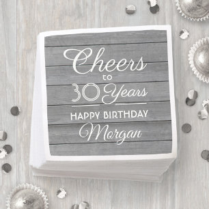 Birthday Cheers Rustic Wood Elegant Gray White Serviette