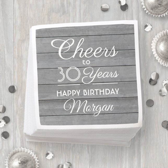 Birthday Cheers Rustic Wood Elegant Gray White Serviette (Von Creator hochgeladen)