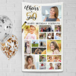 Birthday CHEERS TO # YEARS Black Gold 18 Photo Banner<br><div class="desc">Celebrate any age birthday with photo memories utilizing this easy-to-upload photo collage template with 18 pictures through the years and the title CHEERS TO # YEARS in a modern calligraphy script typography and your custom text in a black and gold color scheme. The sample shows age 50 but can easily...</div>