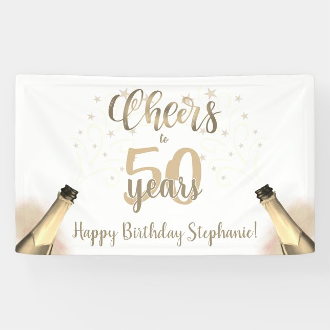 Birthday CHEERS TO # YEARS Champagne Gold Script Banner (Horizontal)