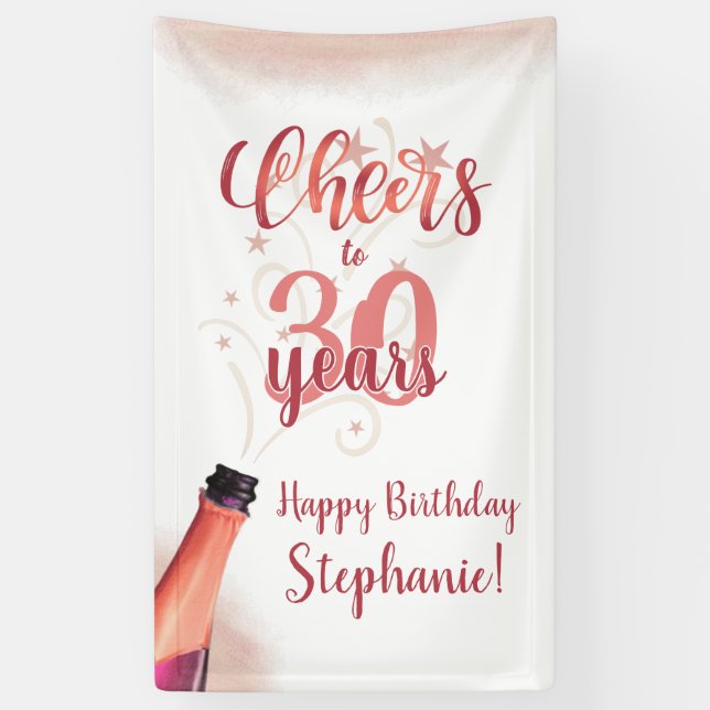 Birthday CHEERS TO # YEARS Rose Gold Script Banner (Vertikal)