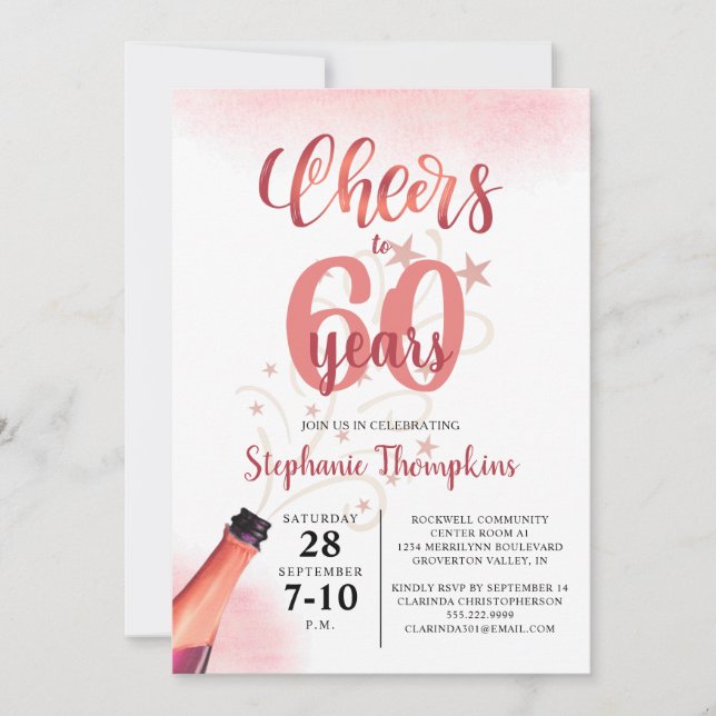 Birthday CHEERS TO # YEARS Rose Gold Script Einladung (Vorderseite)