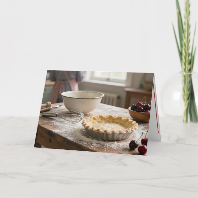 Birthday Cherry Pie In a Retro Kitchen Karte (Vorderseite)