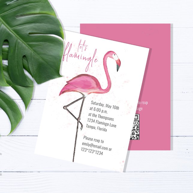 Birthday Chic Niedlich Watercolor Hübsch Pink Flam Einladung (Birthday party invitation with watercolor pink tropical flamingo. )