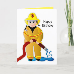 Birthday Child Boy Feuerwehrmann mit Wasserschlauc Karte