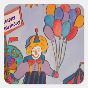 Birthday Clown Quadratischer Aufkleber