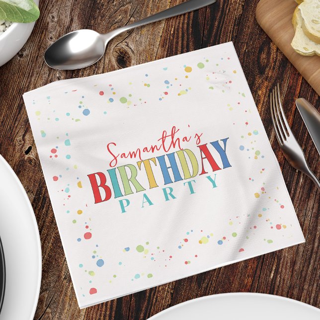 Birthday Colorful Confetti Whimsical Kalligraphie Serviette (Von Creator hochgeladen)