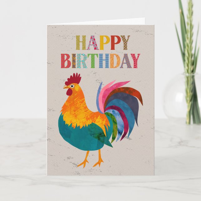 Birthday Colorful Rooster Karte (Vorderseite)