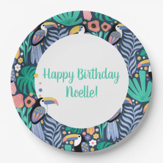 Birthday Colorful Tropical Toucan Bird Pappteller