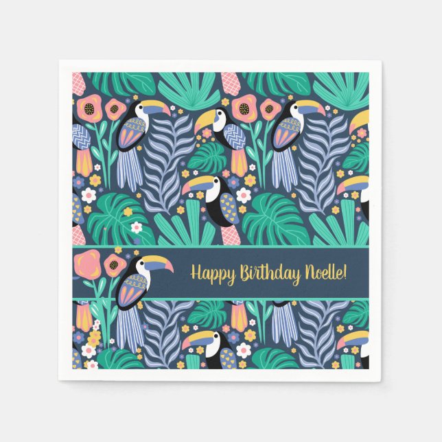 Birthday Colorful Tropical Toucan Bird Serviette (Vorderseite)