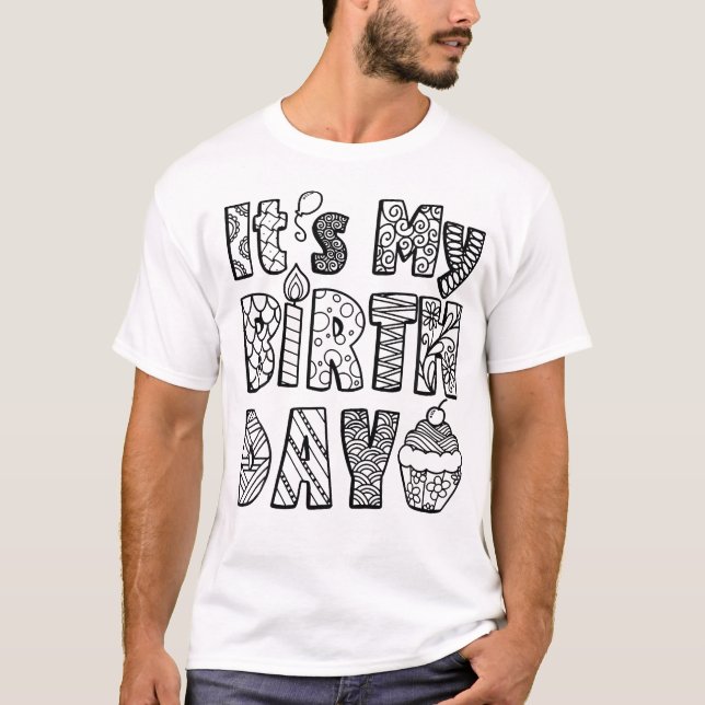 Birthday Coloring T - Shirt Doodle Art Illustratio (Vorderseite)