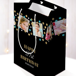 Birthday Confetti Individuelle Name Foto Collage A Mittlere Geschenktüte