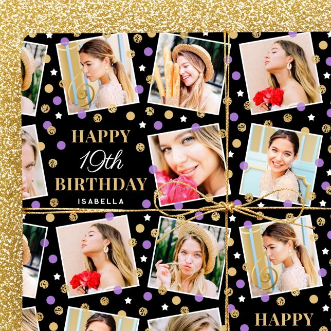 Birthday Confetti Individuelle Name Foto Collage L Geschenkpapier (Von Creator hochgeladen)