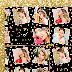 Birthday Confetti Individuelle Name Foto Collage R Geschenkpapier