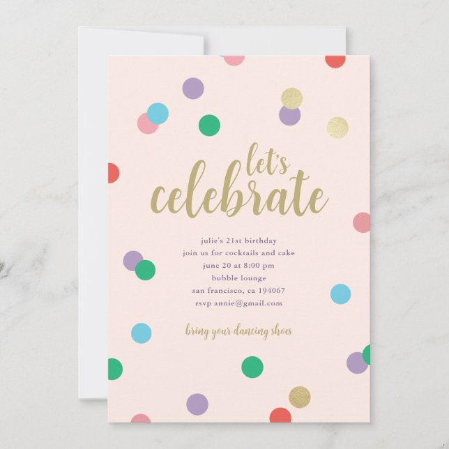 Birthday Confetti Peachy Pink Party Invite Einladung (Vorderseite)