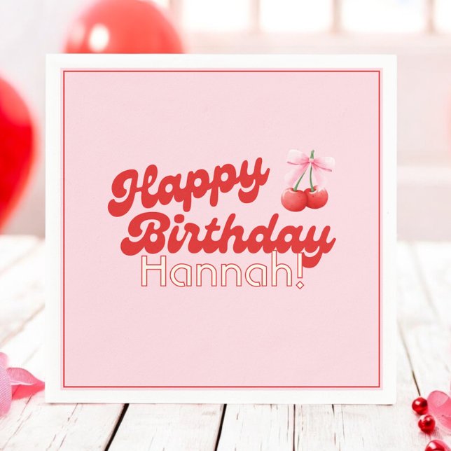 Birthday Coquette Cherries Bows Bubble Letters Serviette (Von Creator hochgeladen)