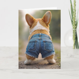 Birthday Corgi Dog Wearing Blue Jean Shorts Karte