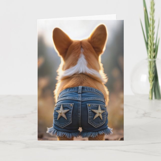 Birthday Corgi Dog Wearing Blue Jean Shorts Karte (Vorderseite)