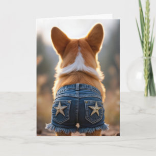 Birthday Corgi Dog Wearing Blue Jean Shorts Karte