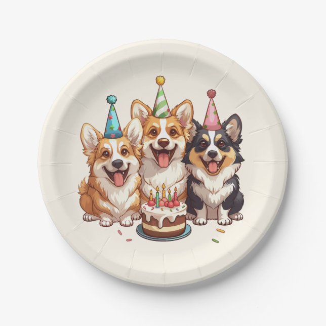 Birthday Corgi Dogs Pappteller (Vorderseite)