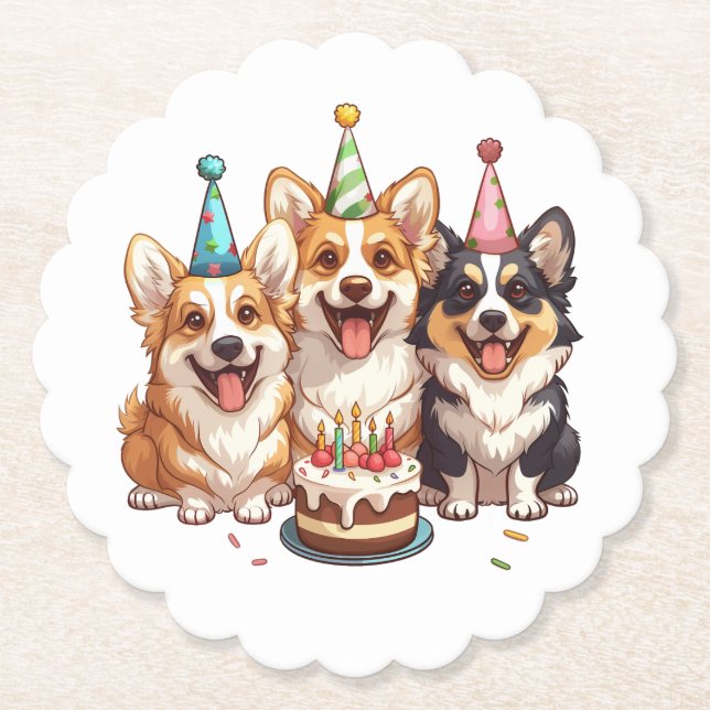 Birthday Corgi Dogs Untersetzer (Vorderseite)