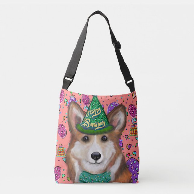 BIRTHDAY CORGI TRAGETASCHEN MIT LANGEN TRÄGERN (Vorderseite)