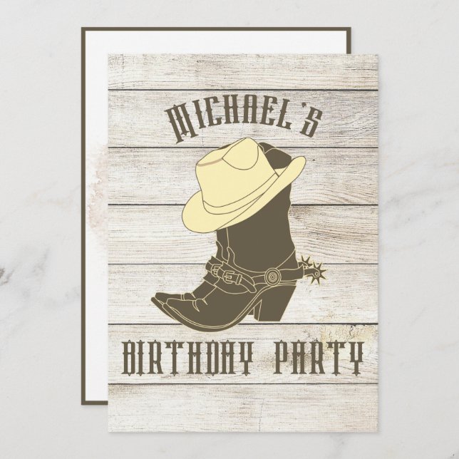 Birthday Cowboy Male Party Einladung (Vorne/Hinten)
