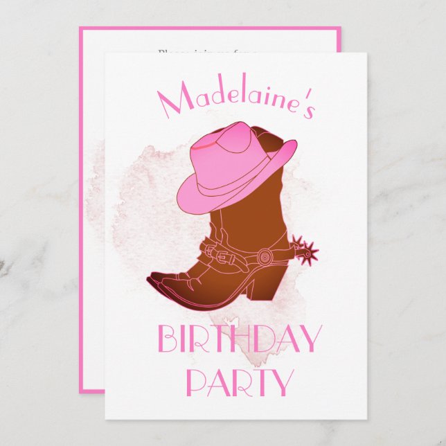 Birthday Cowboy Pink Party Einladung (Vorne/Hinten)