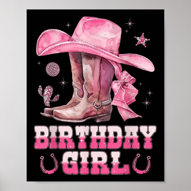 Birthday Cowgirl Western Birthday Girl Party Dekor Poster (Vorne)