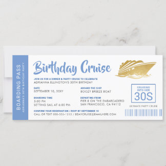 Birthday Cruise Boarding Pass Einladung Blue Gold