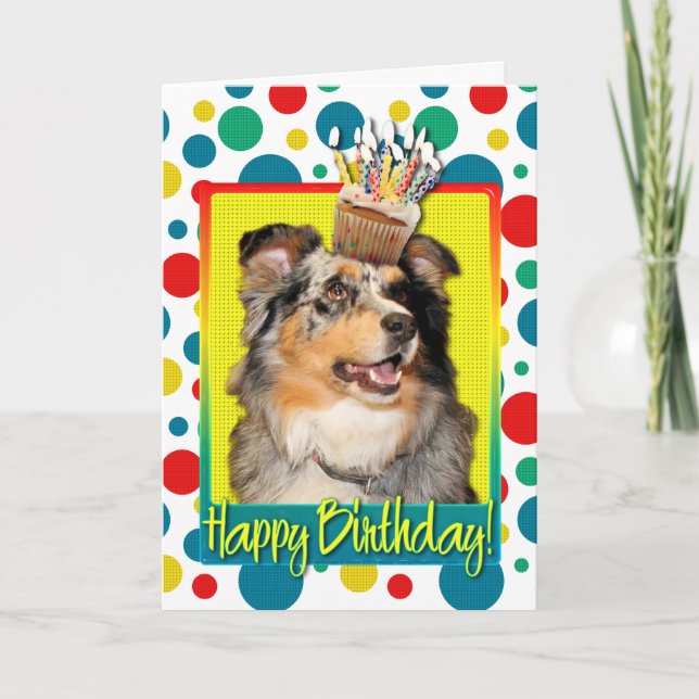 Birthday Cupcake - Australian Shepherd - Dustine Karte (Vorderseite)