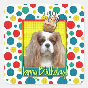 Birthday Cupcake - Cavalier - Blenheim Quadratischer Aufkleber
