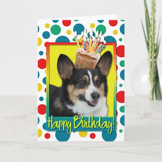 Birthday Cupcake - Corgi Karte (Vorderseite)