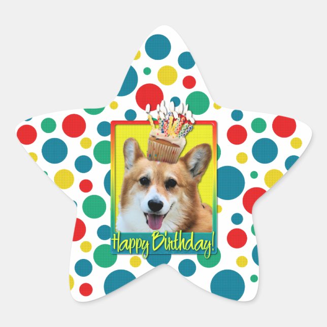 Birthday Cupcake - Corgi - Owen Stern-Aufkleber (Vorderseite)