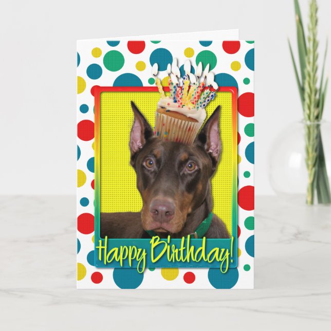 Birthday Cupcake - Doberman - Red - Rocky Karte (Vorderseite)