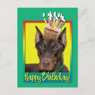 Birthday Cupcake - Doberman - Red - Rocky Postkarte