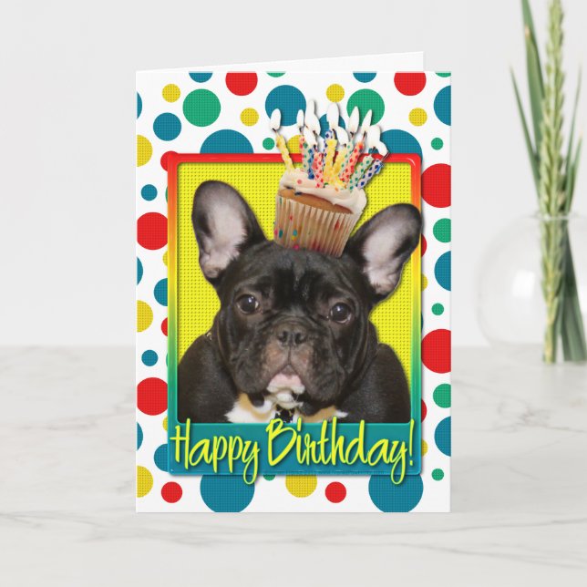 Birthday Cupcake - French Bulldog - Aquamarin Karte (Vorderseite)