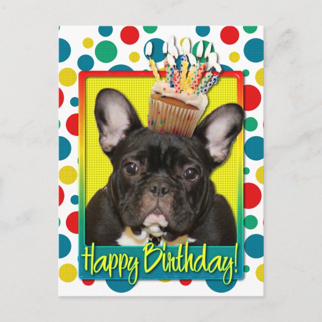 Birthday Cupcake - French Bulldog - Aquamarin Postkarte (Vorderseite)