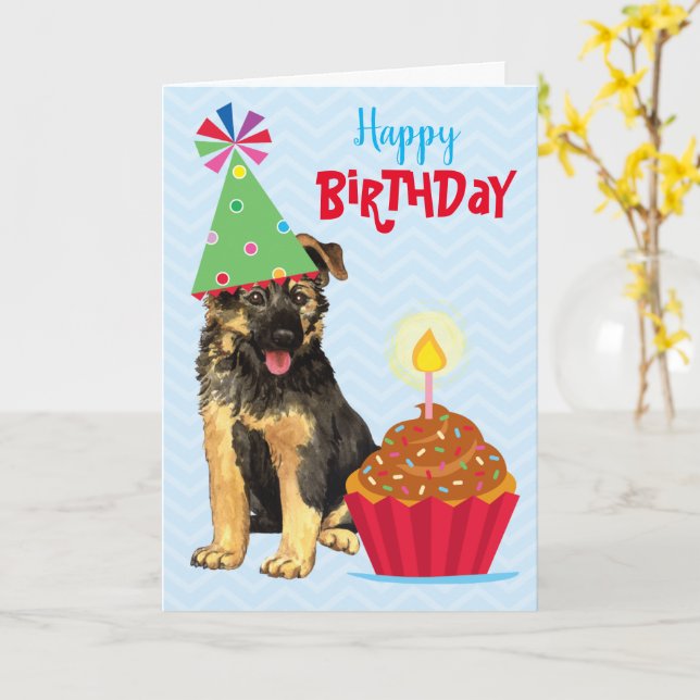 Birthday Cupcake German Shepherd Card Karte (Gelbe Blume)