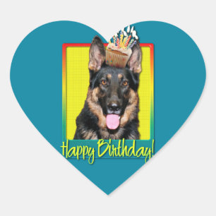 Birthday Cupcake - German Shepherd - Kuno Herz-Aufkleber