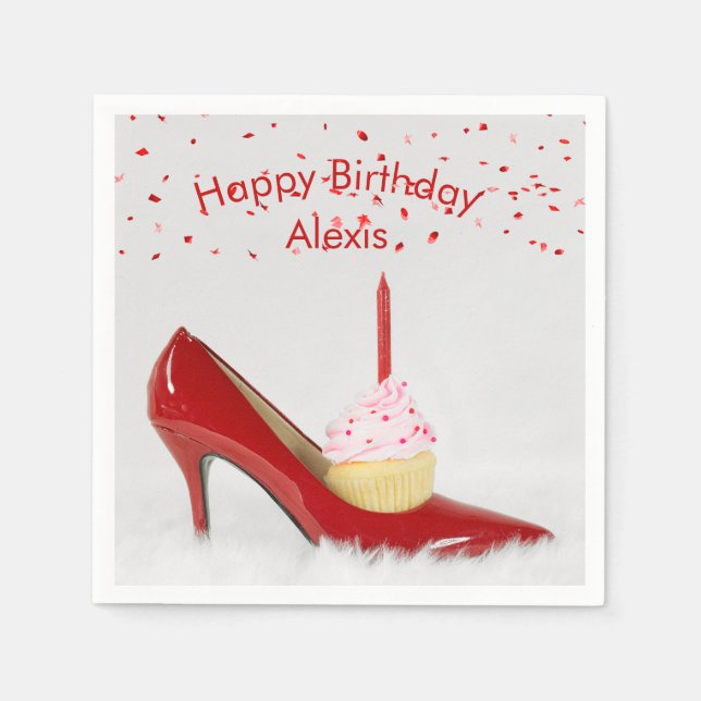 Birthday Cupcake In a Red Shoe Serviette (Vorderseite)