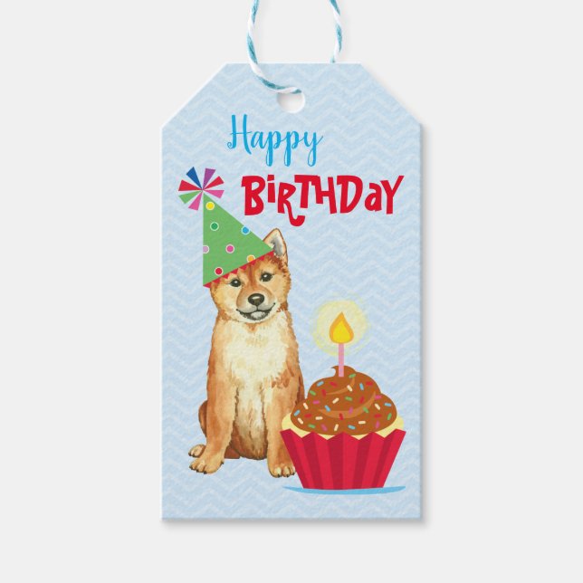 Birthday Cupcake Shiba Inu Geschenkanhänger (Vorderseite)