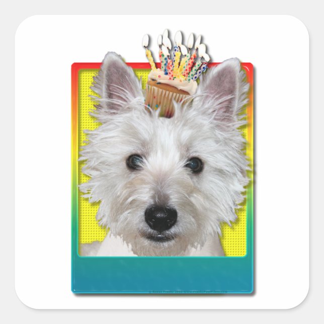 Birthday Cupcake - Westie - Tank Quadratischer Aufkleber (Vorderseite)