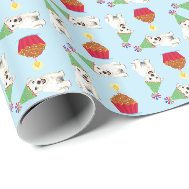 Birthday Cupcake Westie Wrapping Paper Geschenkpapier (Rolleneckpunkt)