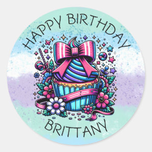 Birthday Cupcake Whimsical Personalisiert Runder Aufkleber