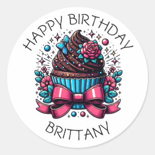 Birthday Cupcake Whimsical Personalisiert Runder Aufkleber