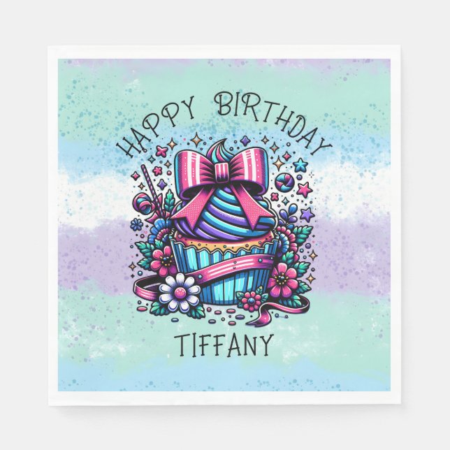 Birthday Cupcake Whimsical Personalisiert Serviette (Vorderseite)