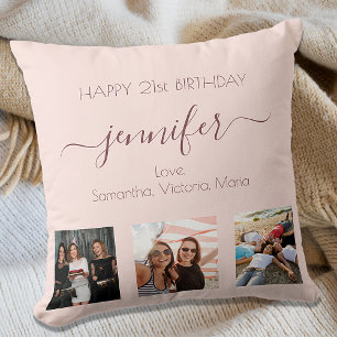 Birthday custom photo rose gold blush pink friends kissen