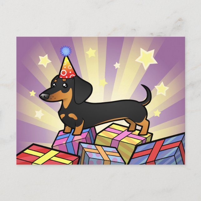 Birthday Dachshund (smooth coat) Postkarte (Vorderseite)